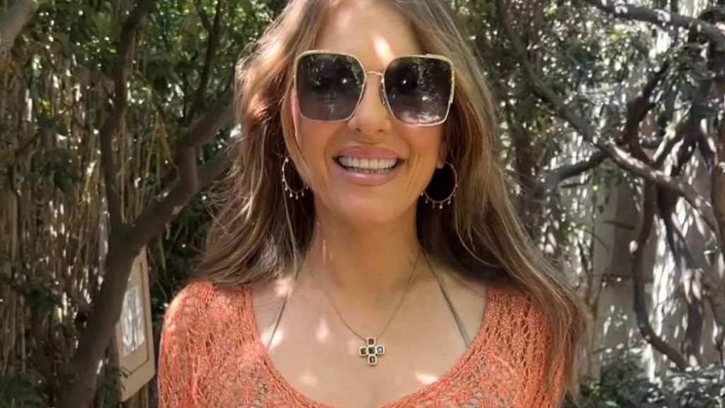 Elizabeth Hurley’s Plunging Charo Ruiz Ibiza Lace Top Dips Dangerously Low