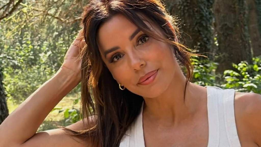 Eva Longoria Leaves Shirt Unbuttoned for Dangerously Plunging Look