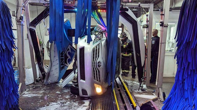 Somehow, A Driver Flipped His Car Inside of a Car Wash