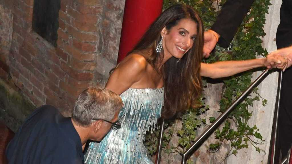 Amal Clooney’s Caroline’s Couture Fringe Micro Minidress Barely Hangs On 