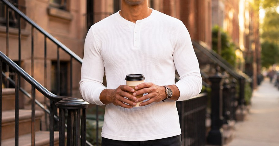 Men’s Waffle Henley Shirt Just $9.49 on Amazon (Reg. $19)
