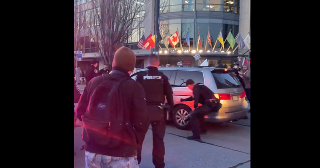 Cop Slashes Tires At A 'Free Palestine' Protest On Cars Complying With Orders