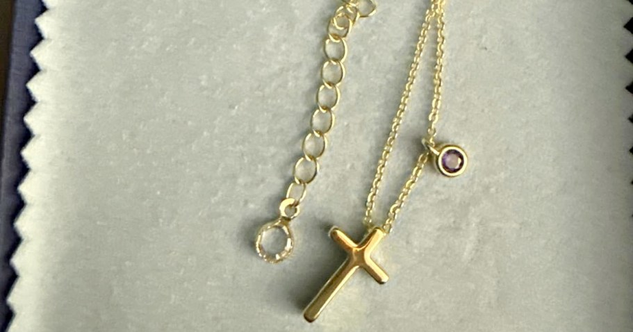 Birthstone Cross Necklace Only $3.99 on Amazon