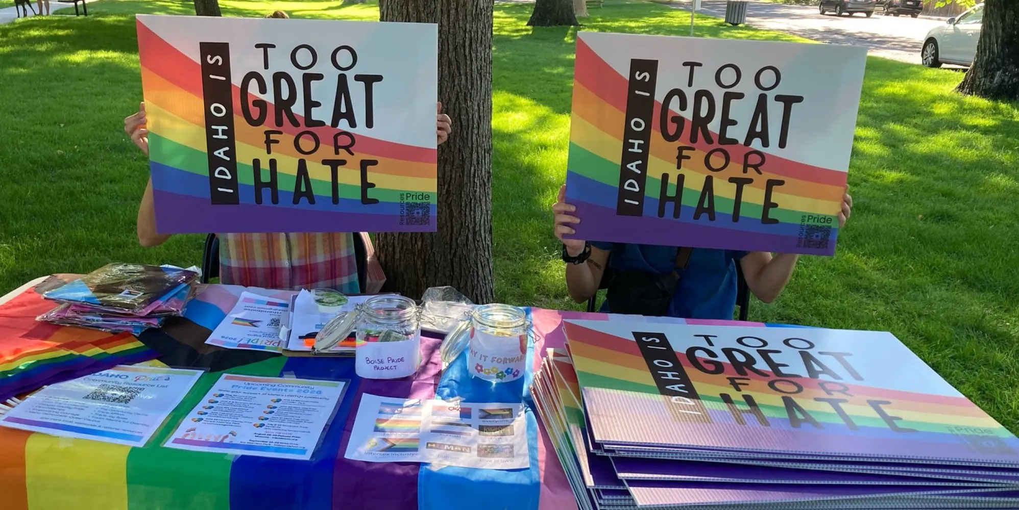 Neighbours unite to display Pride flags after Idaho bans them from public property